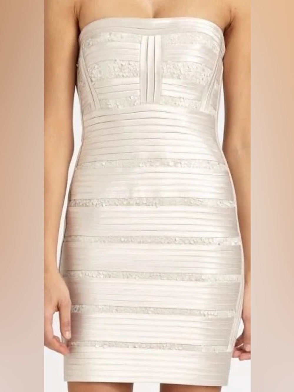 Beige Sequin Striped Bodycon Dress - Women